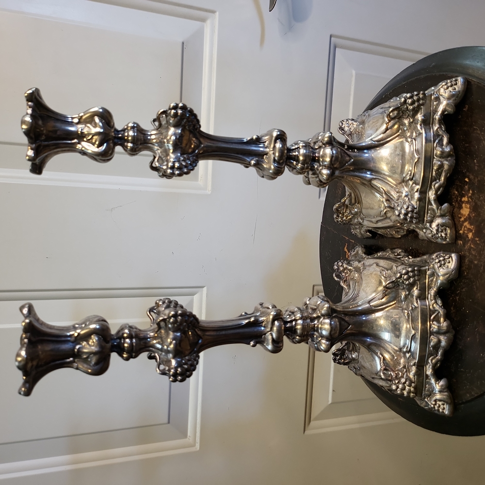 Pair of Russian Repousse Silver Plate Candlesticks by Warszawa Norblin 19th Cent - Picture 3 of 11